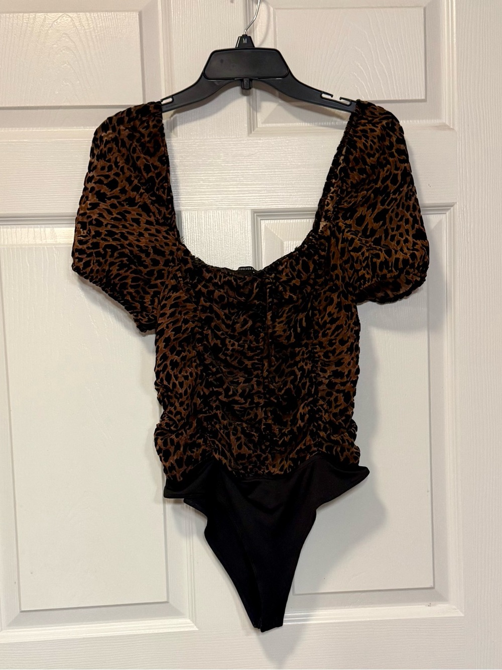 Forever 21 Leopard Print Ruched Bodysuit - Size M - Sheer Fabric